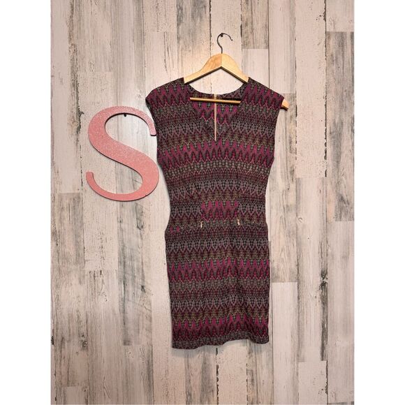 Ark & Co. Metallic Chevron Knit Bodycon Dress Small Pink Black Gold - Picture 10 of 10